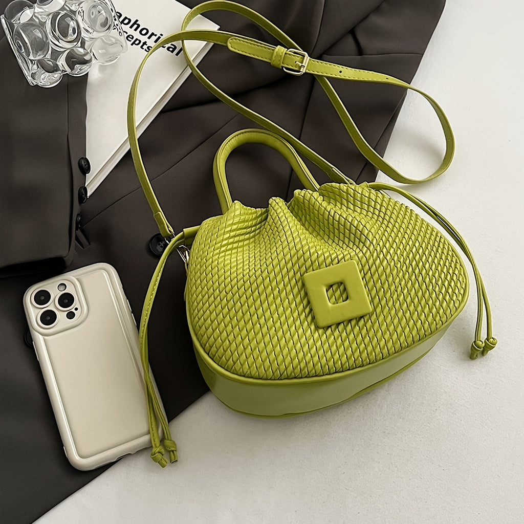 Solid Color Drawstring Tote Bag Women Elegant Daily Travel Handbag