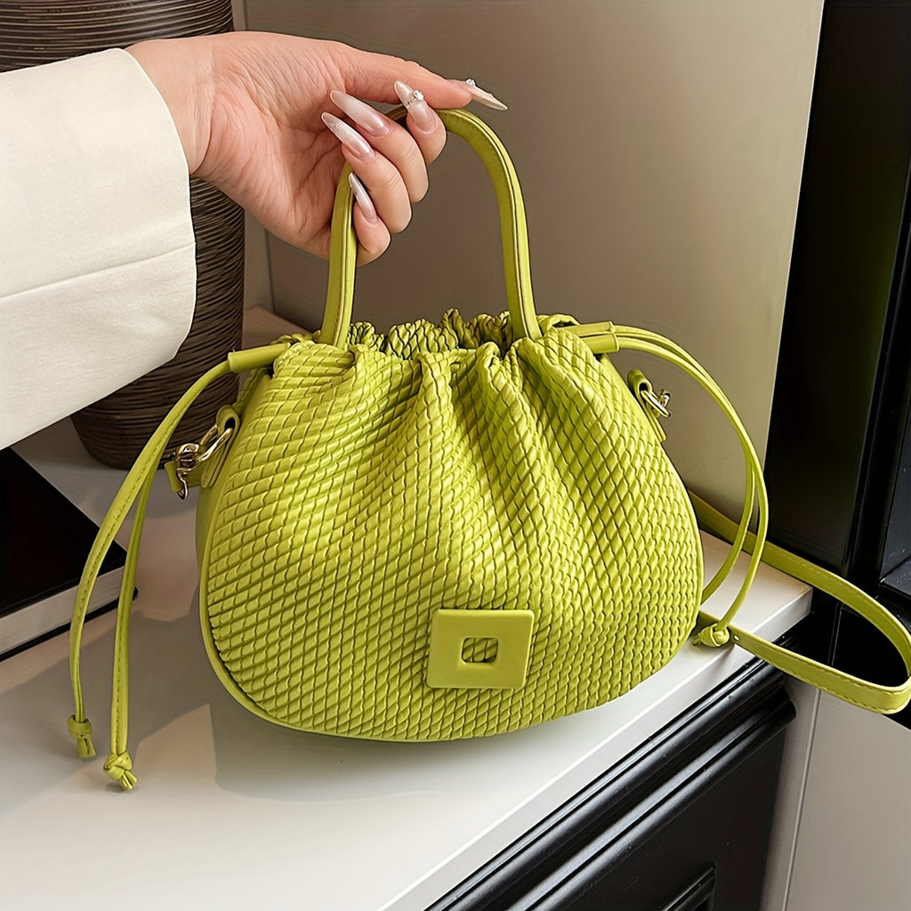 Solid Color Drawstring Tote Bag Women Elegant Daily Travel Handbag