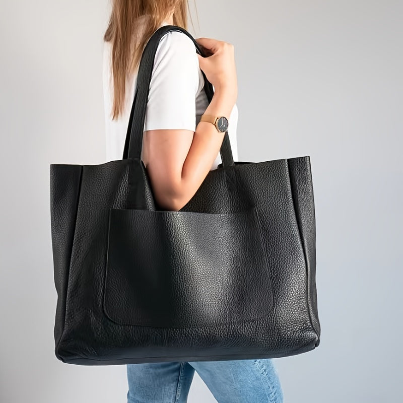 Retro Solid Women Tote Bag Large Capacity Convertible Shoulder Handbag