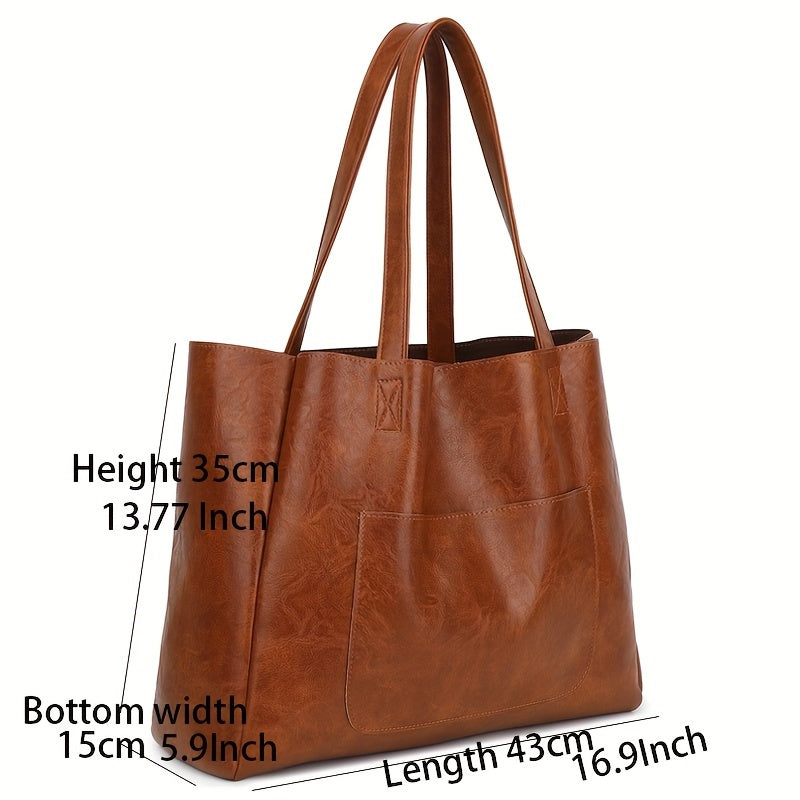 Retro Solid Women Tote Bag Large Capacity Convertible Shoulder Handbag