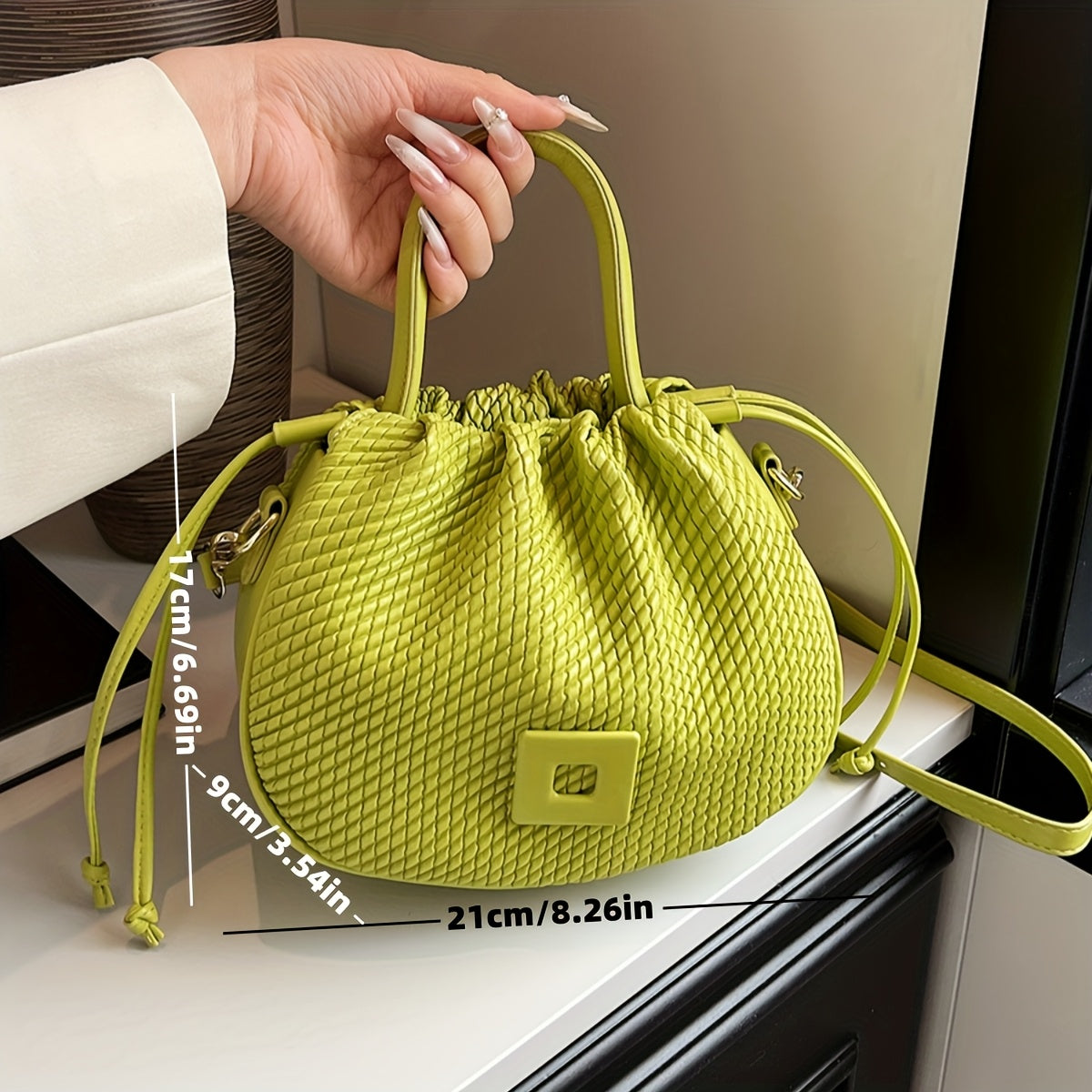 Solid Color Drawstring Tote Bag Women Elegant Daily Travel Handbag