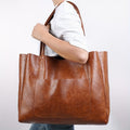 Retro Solid Women Tote Bag Large Capacity Convertible Shoulder Handbag