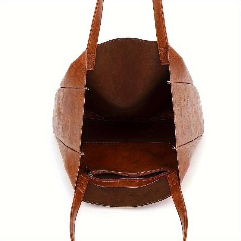 Retro Solid Women Tote Bag Large Capacity Convertible Shoulder Handbag