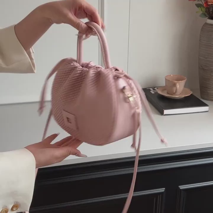 Solid Color Drawstring Tote Bag Women Elegant Daily Travel Handbag